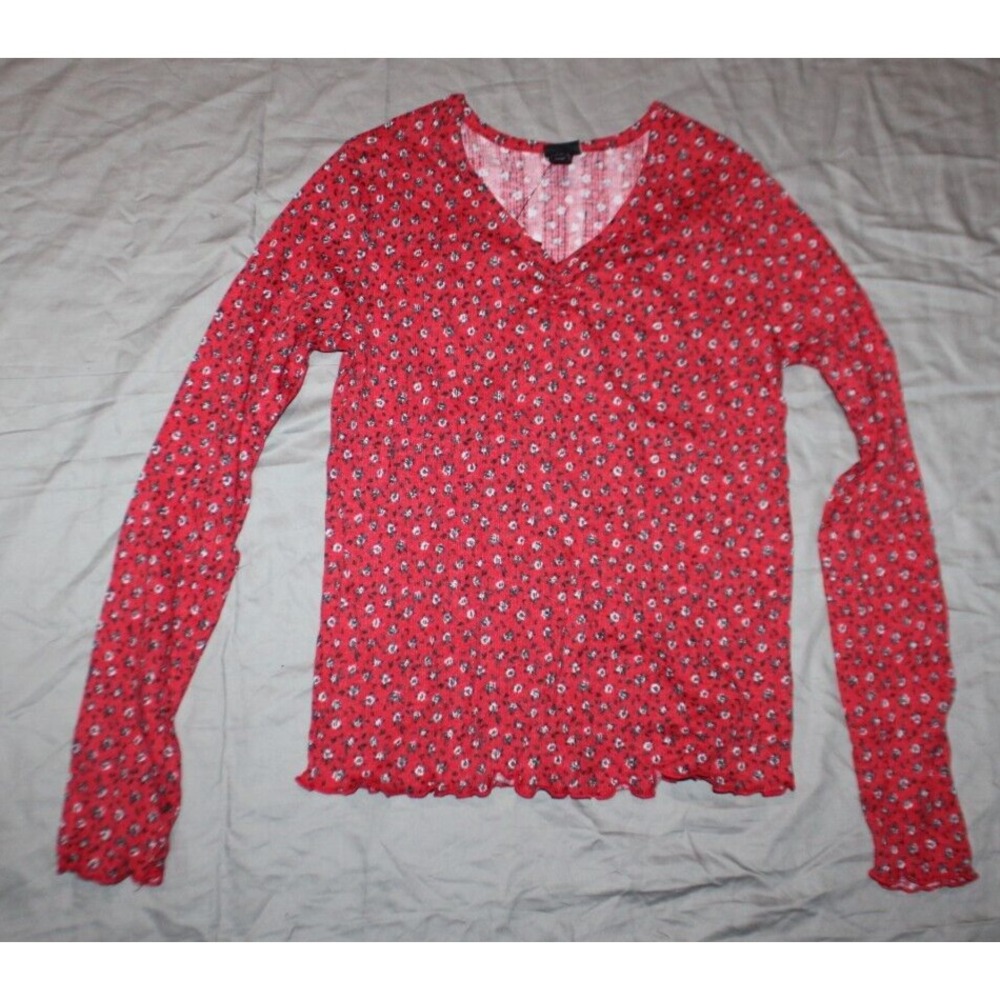 Art Class Girls Size M 8 Long Sleeve V-Neck T-Shirt floral red